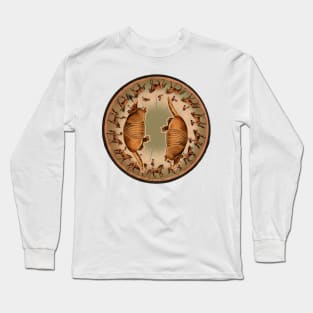 Armadillo standing over man and horse in vintage movement Long Sleeve T-Shirt